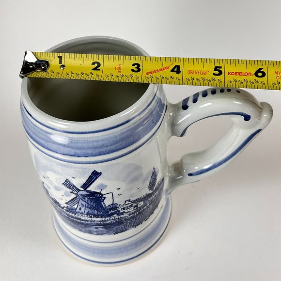 Vintage Delft Blue Beer Stein Mug Windmill Floral Hand Painted Ceramic 32 oz - Picture 15 of 16